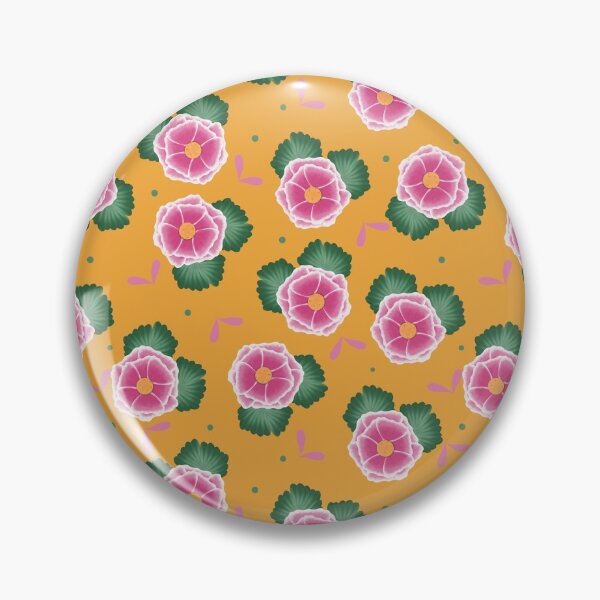 Item preview, Pink Flowers Floral Pattern on Golden Yellow Background designed and sold by Lavender Mint Graphics.