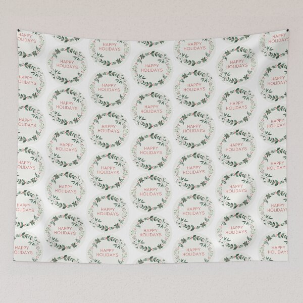 Item preview, Happy Holidays green and red Christmas floral wreath designed and sold by simplysharon.