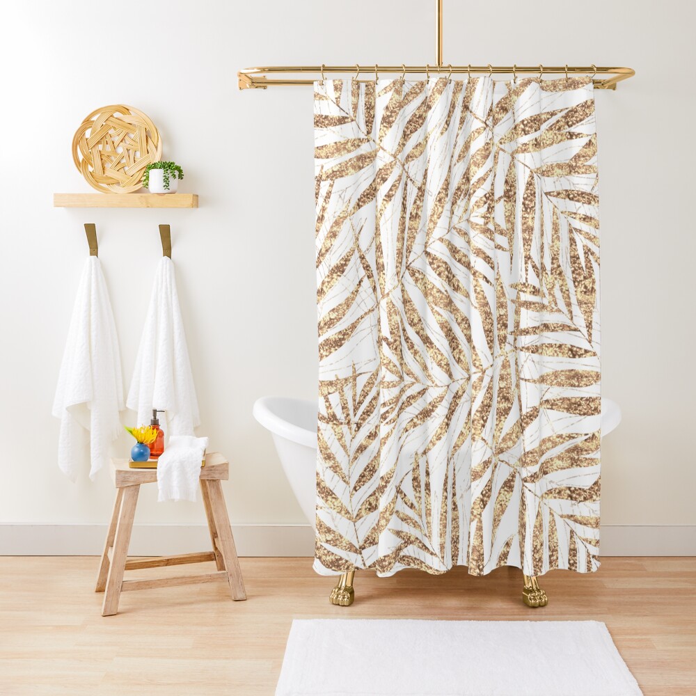 Elegant golden tropical palm leaves design Shower Curtain