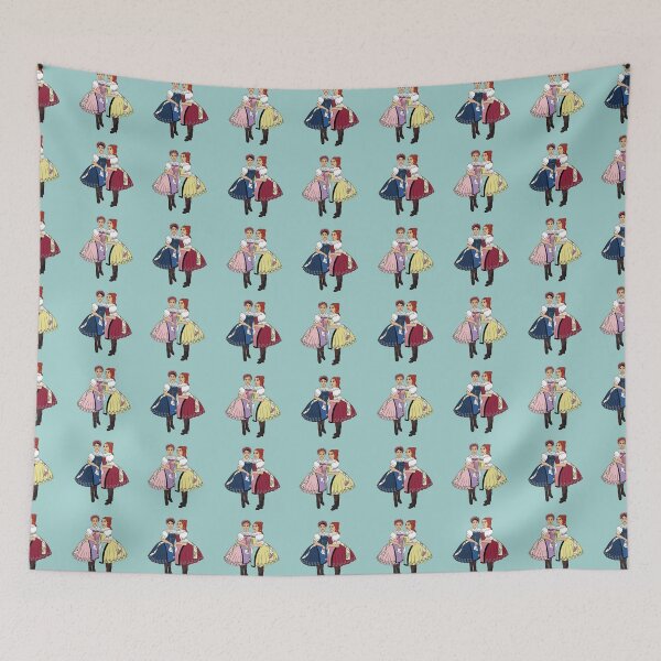 Item preview, Girls of Velke Pavlovice / Holky z Velke Pavlovic on blue, Czech folklore, Moravian folklore, designed and sold by Naty Design Prague.