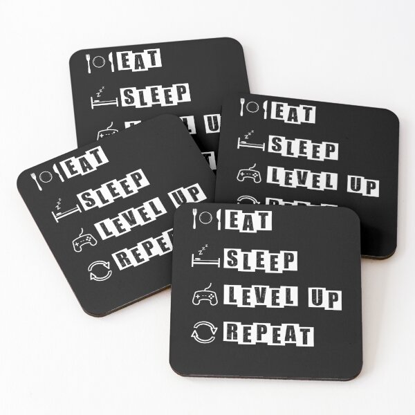 Item preview, Eat, Sleep, Level Up, Repeat - black designed and sold by BusyMonkeys.