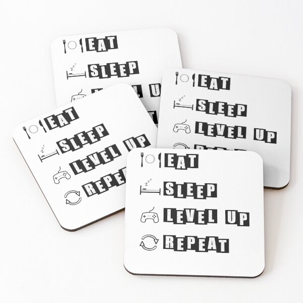 Item preview, Eat, Sleep, Level Up, Repeat - White designed and sold by BusyMonkeys.