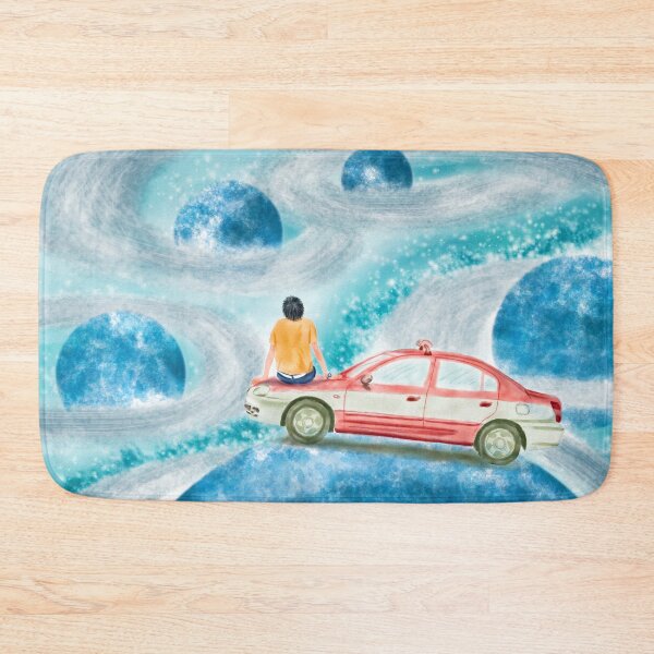 Item preview, Watercolor Illustration of a boy sitting on a car looking at the planets in the cosmos designed and sold by iswenyi.