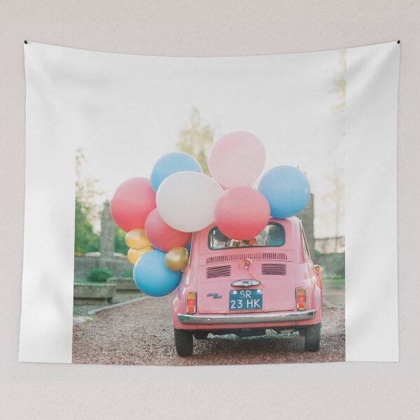 Item preview, Pink Classic Car With Balloons | Celebration & Birthday Colorful Photo Print designed and sold by youriclaessens.
