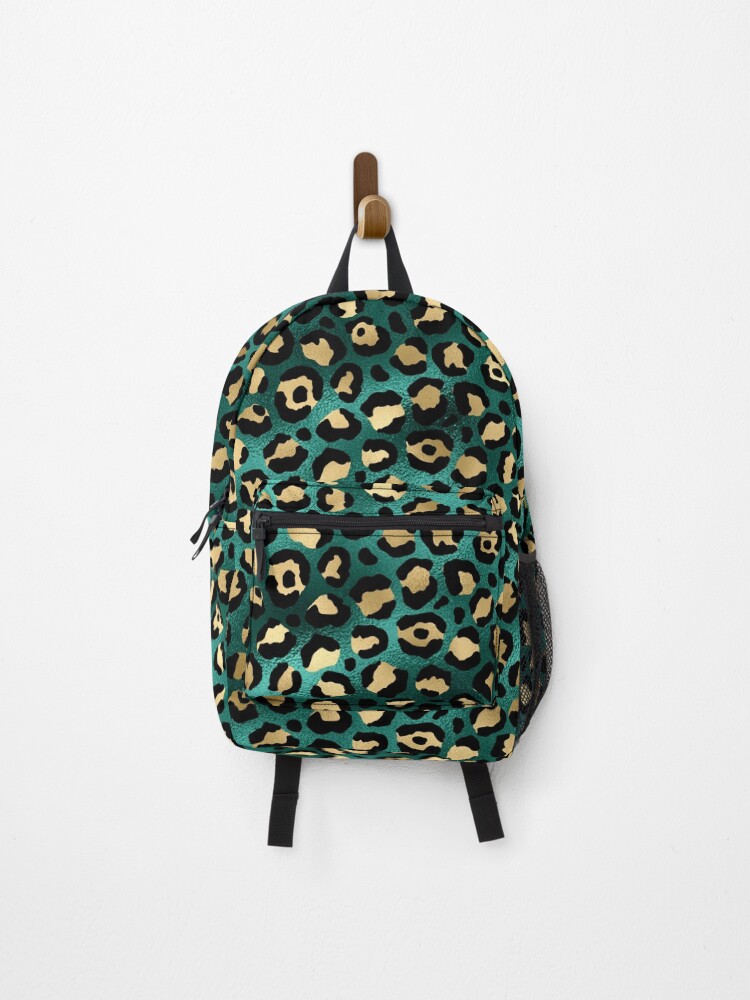 Thumbnail 1 of 3, Backpack, Green and Gold Leopard Print Pattern designed and sold by RougeAtelier.