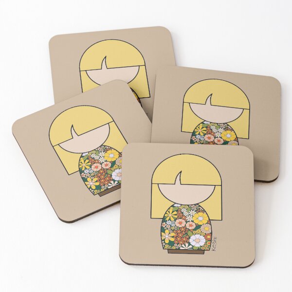 Item preview, Japanese Kokeshi Doll Floral Print designed and sold by lmcvinco.