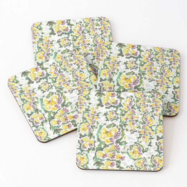 Item preview, Yellow purple line artwork watercolor floral pattern design designed and sold by EarthyPlanty.