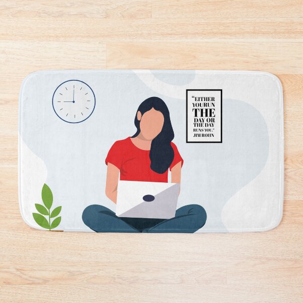Item preview, Happy smiling woman working on laptop computer while sitting on the floor with legs crossed. designed and sold by KARTICK DUTTA.
