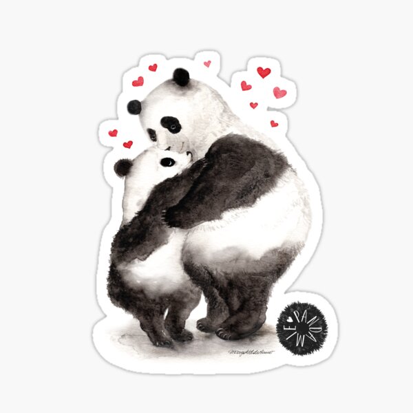 Pandemic of joy; Panda child hugs panda mother Sticker