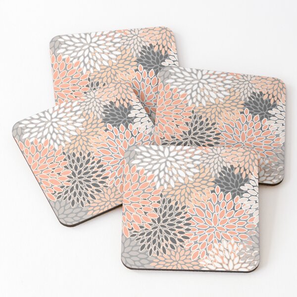 Item preview, Modern, Flowers Print, Coral, Peach and Gray designed and sold by meggydesigns.