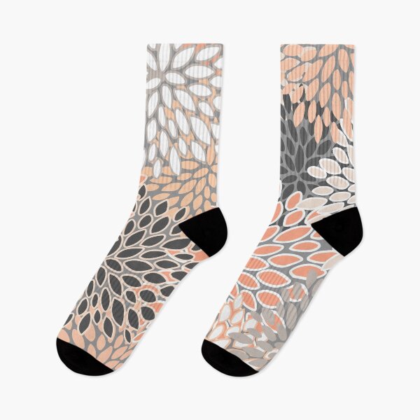 Item preview, Modern, Flowers Print, Coral, Peach and Gray designed and sold by meggydesigns.