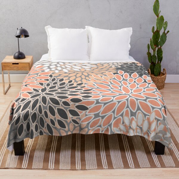 Item preview, Modern, Flowers Print, Coral, Peach and Gray designed and sold by meggydesigns.