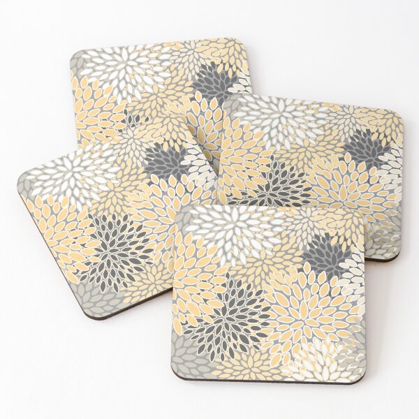 Item preview, Modern, Flowers Print, Yellow, Gray and White designed and sold by meggydesigns.