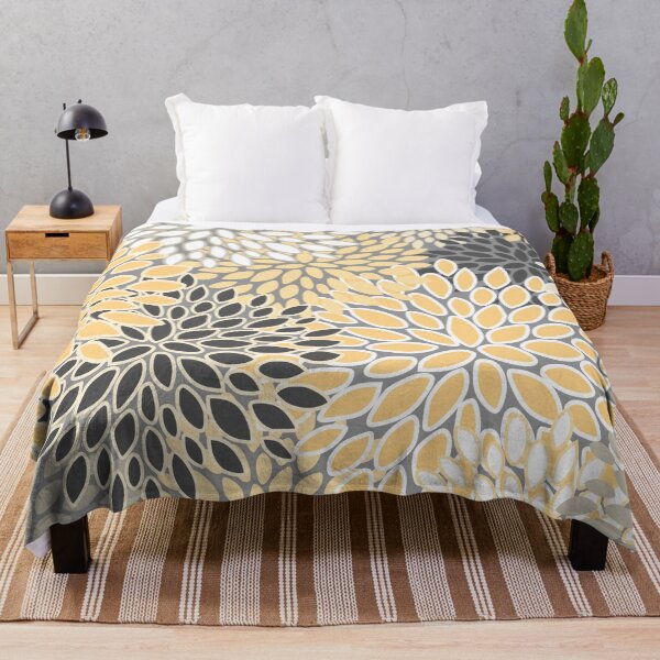 Item preview, Modern, Flowers Print, Yellow, Gray and White designed and sold by meggydesigns.