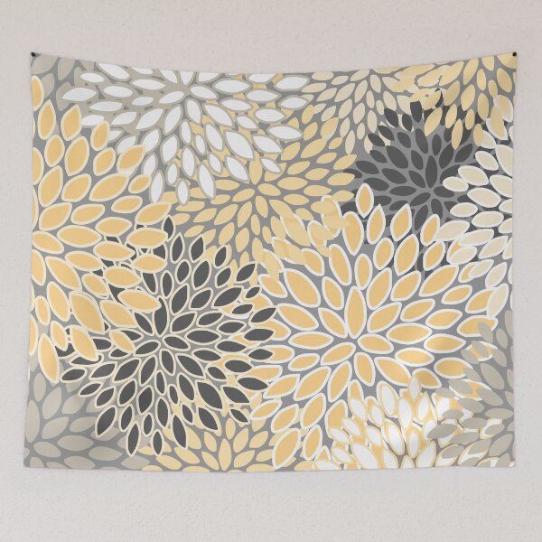 Item preview, Modern, Flowers Print, Yellow, Gray and White designed and sold by meggydesigns.