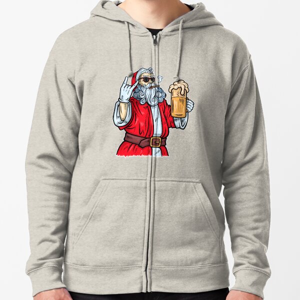 Bad Santa Claus, Rock, Beer and Cigar Zipped Hoodie