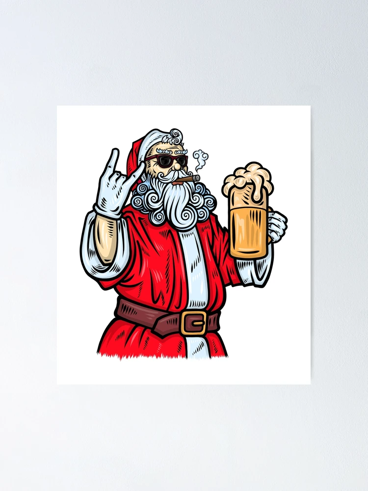 Bad Santa Claus Rock Beer And Cigar Christmas Beer Lovers Ornament