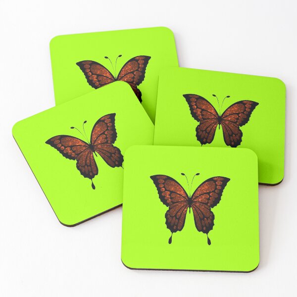 Artikelvorschau, Schmetterling Glittering Orange auf grünem gelbem Hintergrund entworfen und verkauft von oxoxoxo.