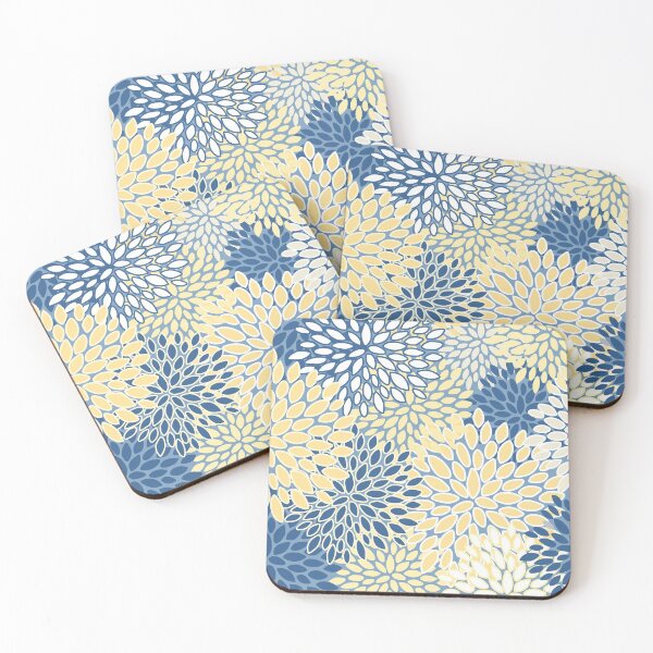Item preview, Modern, Flowers Print, Yellow, Blue and White designed and sold by meggydesigns.