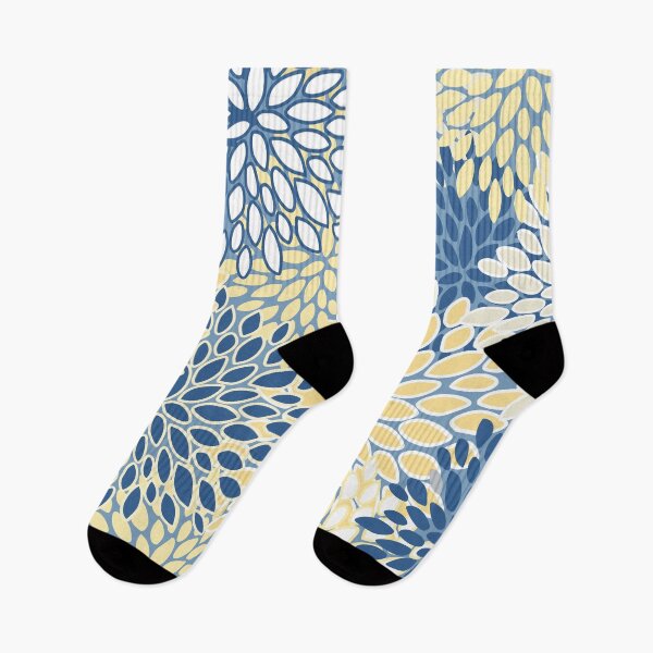 Item preview, Modern, Flowers Print, Yellow, Blue and White designed and sold by meggydesigns.