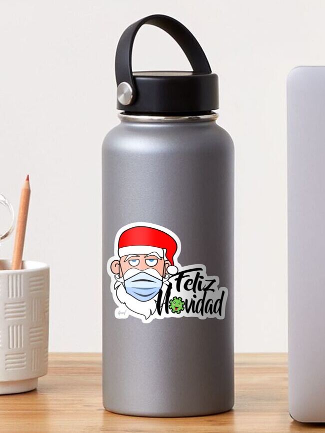 Imagen 1 de 3, Pegatina con la obra PAPÁ NOEL CON MASCARILLA con Frase de Feliz Navidad 2020 en cuarentena, diseñada y vendida por Giuraf.