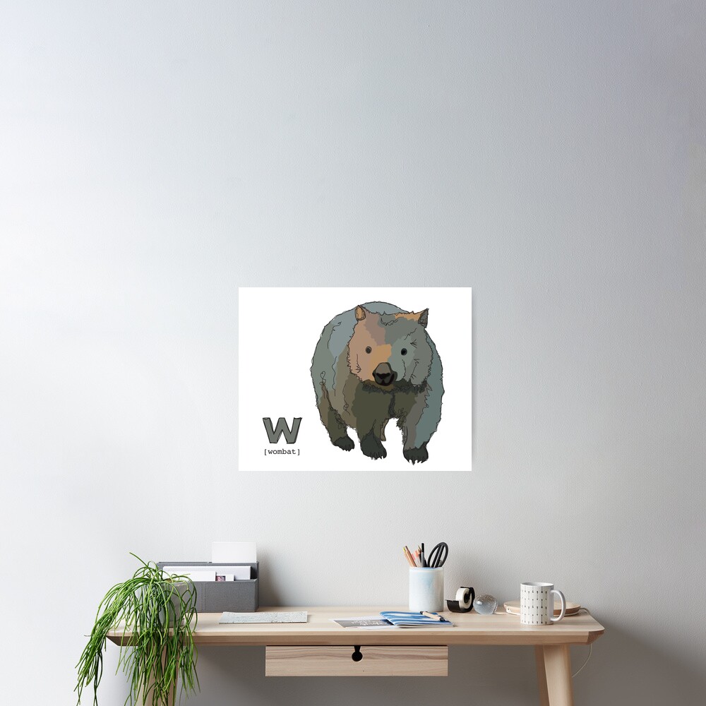  funky animal alphabet w is for wombat poster by abigailhausman
