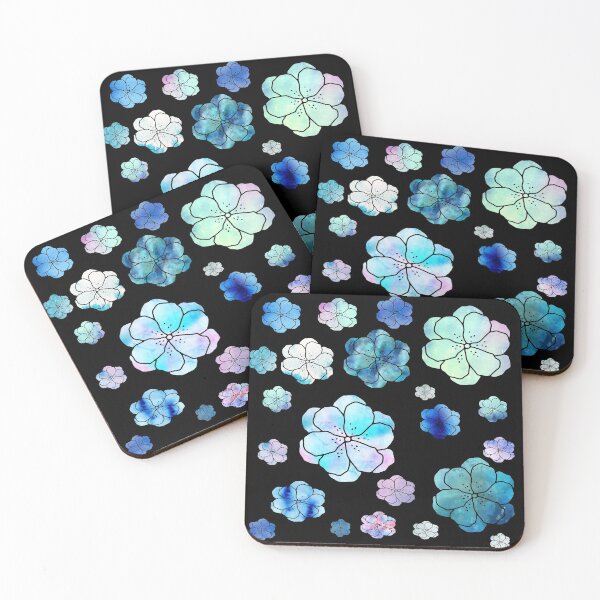 Item preview, Watercolor flowers pattern blue colors with pink shades designed and sold by Aura-E.