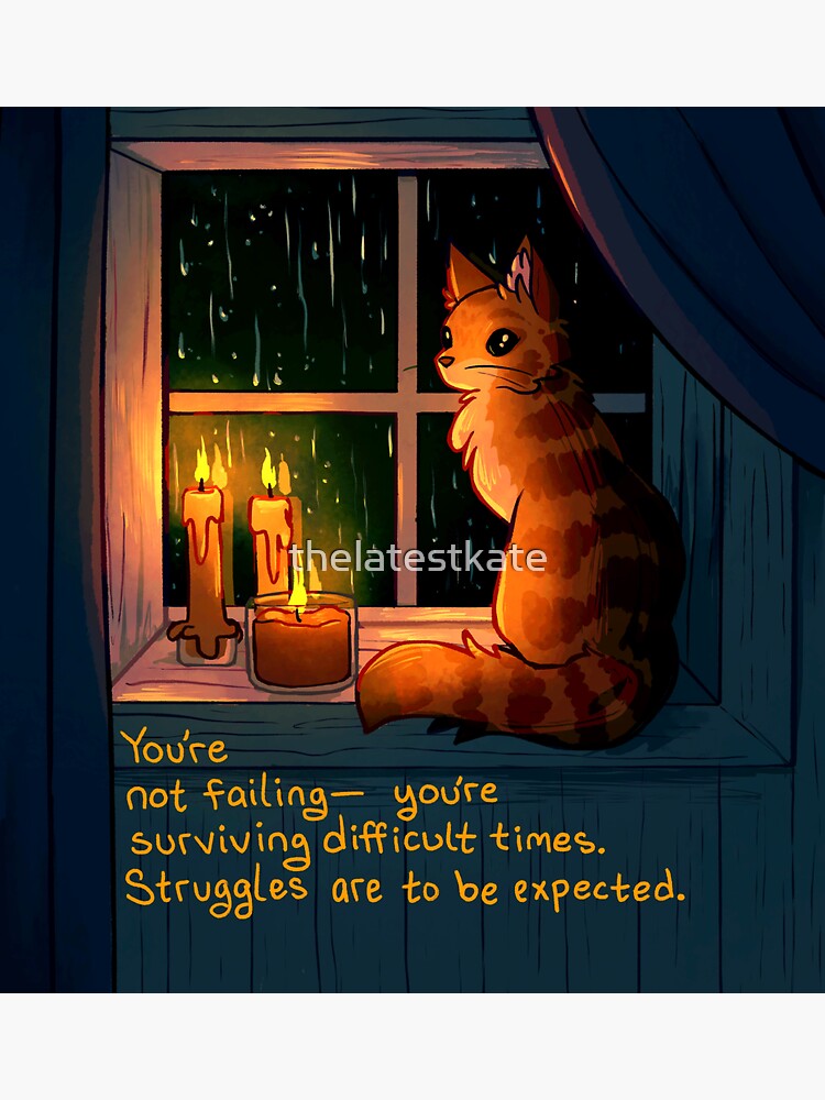 "You're Surviving Difficult Times" Rainy Window Cat by thelatestkate