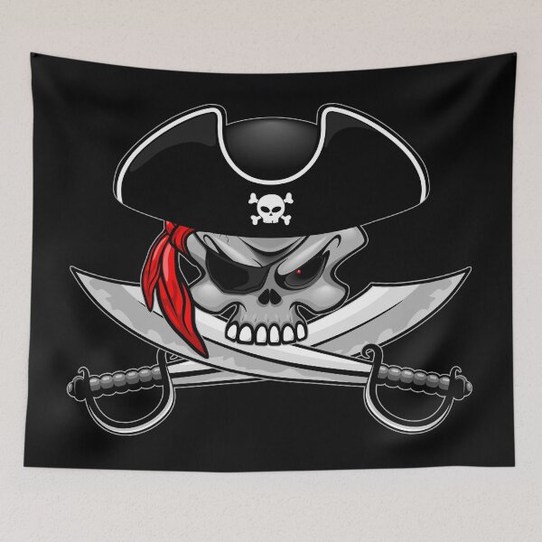 Item preview, Pirate Skull with Crossed Sabers and Red Bandana designed and sold by BluedarkArt.