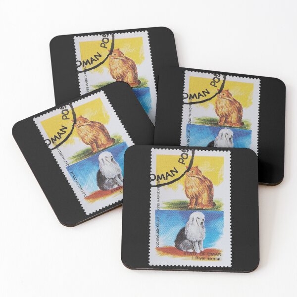 Item preview, Old English Collie Dog and Long Haired Persian Cat Stamp designed and sold by StampCollection.