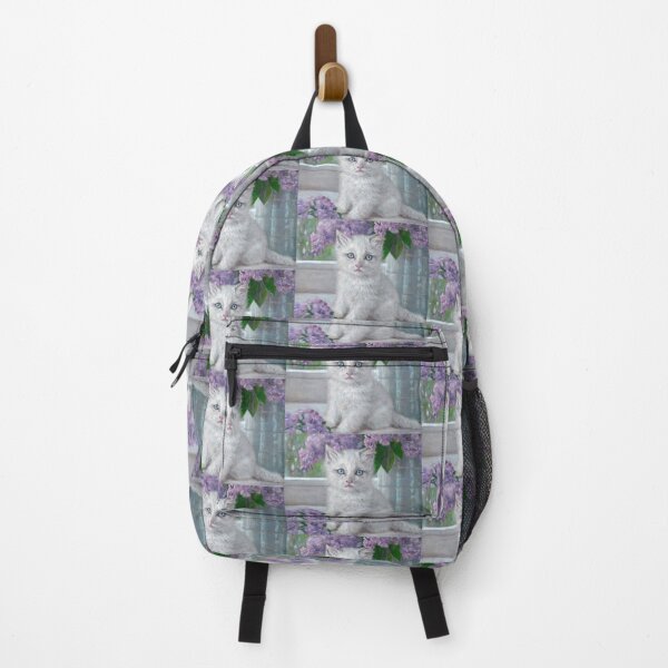 Item preview, White Kitten With Lilacs designed and sold by Hope Lane.