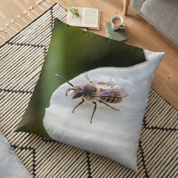 Bee on Flower Petal Floor Pillow