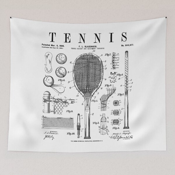 Item preview, Tennis Racket And Ball Old Vintage Patent Drawing Print designed and sold by GrandeDuc.