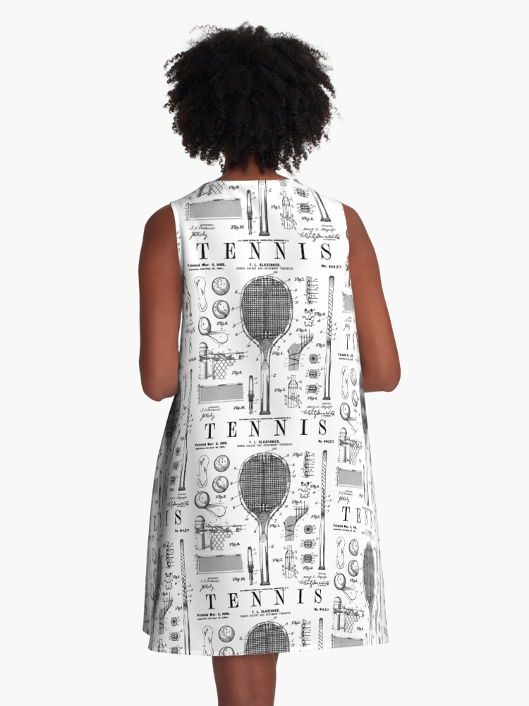 Thumbnail 3 of 4, A-Line Dress, Tennis Racket And Ball Old Vintage Patent Drawing Print designed and sold by GrandeDuc.