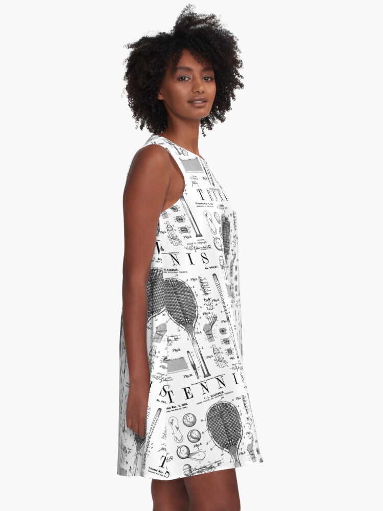 Thumbnail 2 of 4, A-Line Dress, Tennis Racket And Ball Old Vintage Patent Drawing Print designed and sold by GrandeDuc.