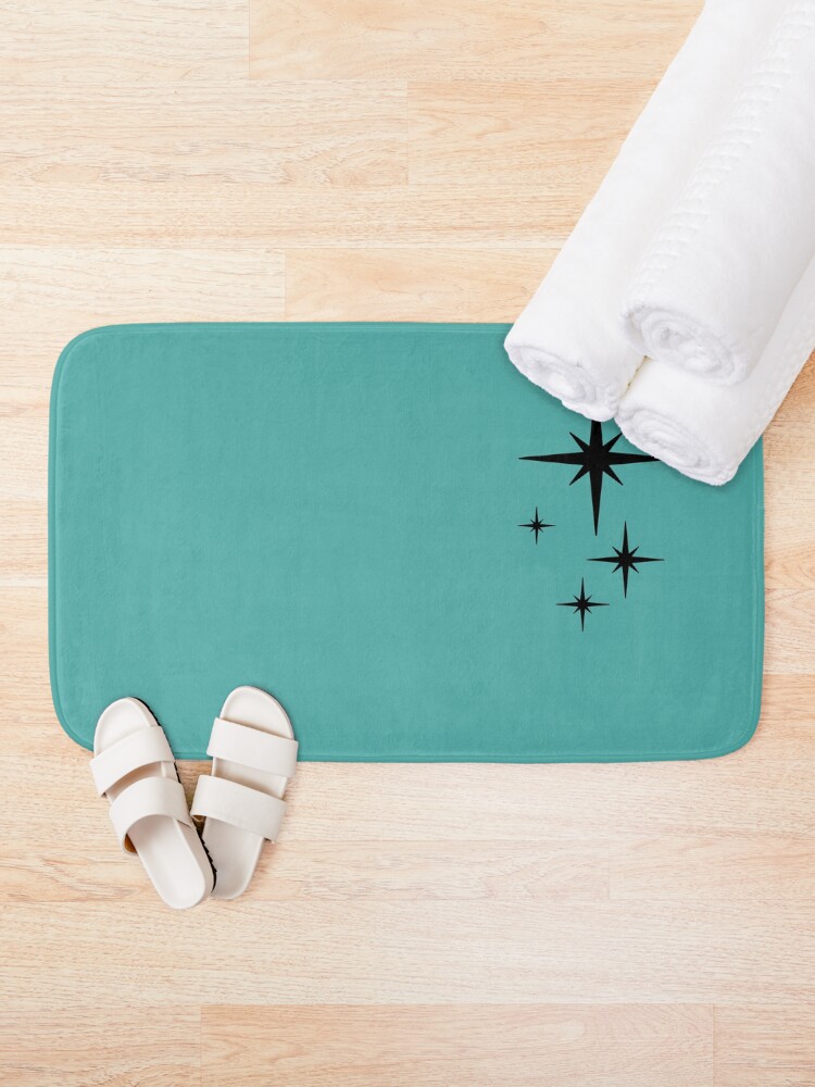 Alternate view of 1950s Atomic Age Retro Starburst in Turquoise and Black Bath Mat