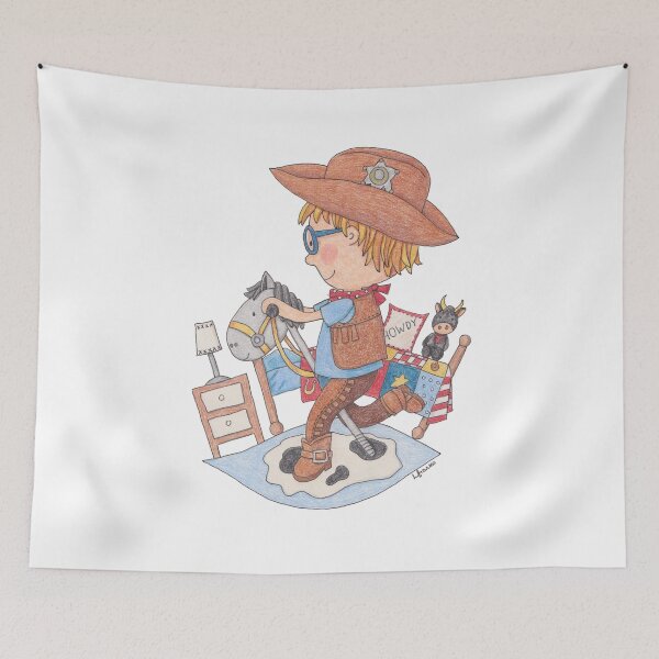 Item preview, Howdy - Young Cowboy on a Hobby Horse Toy designed and sold by LouiseFranksArt.