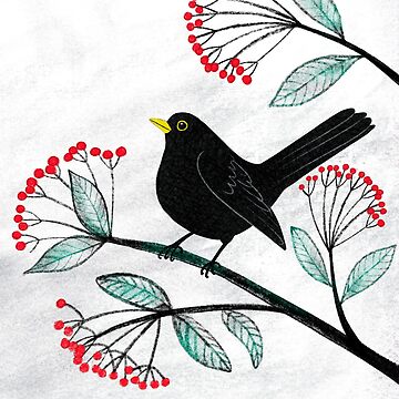 Artwork thumbnail, Blackbird in the Snow - Traditional Christmas scene by Cecca Designs by Cecca-Designs