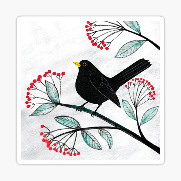 Item preview, Blackbird in the Snow - Traditional Christmas scene by Cecca Designs designed and sold by Cecca-Designs.