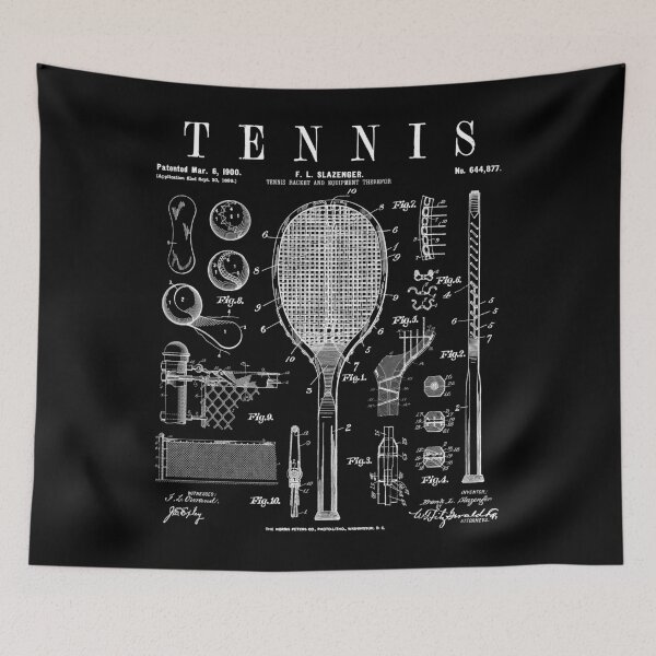 Item preview, Tennis Racket And Ball Old Vintage Patent Drawing Print designed and sold by GrandeDuc.