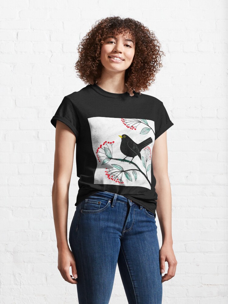 Alternate view of Blackbird in the Snow - Traditional Christmas scene by Cecca Designs Classic T-Shirt