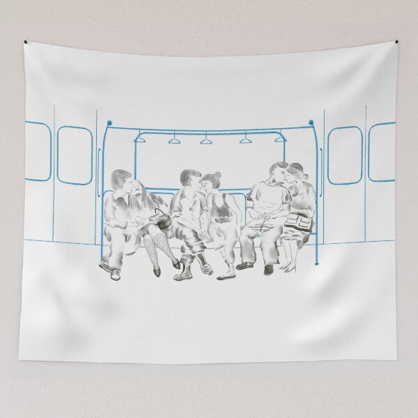 Item preview, Watercolor Illustration of people on the subway playing phones reading resting kissing designed and sold by iswenyi.