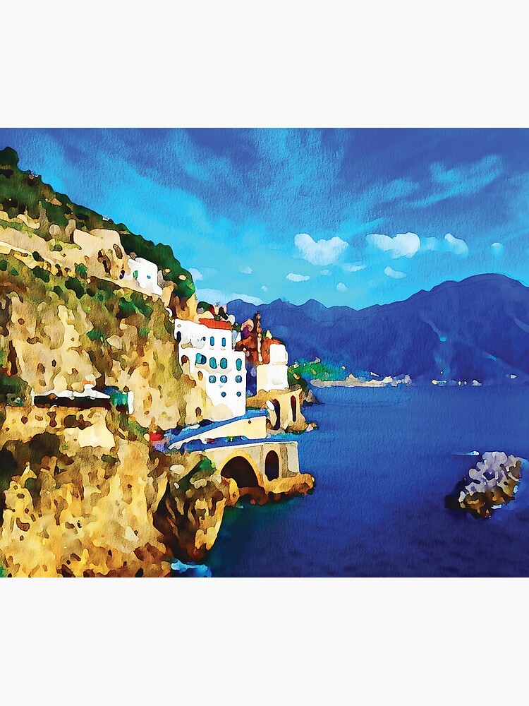 The beautiful Amalfi Coast in Italy. Watercolour effect. Art Print for  Sale by Gerald Waters