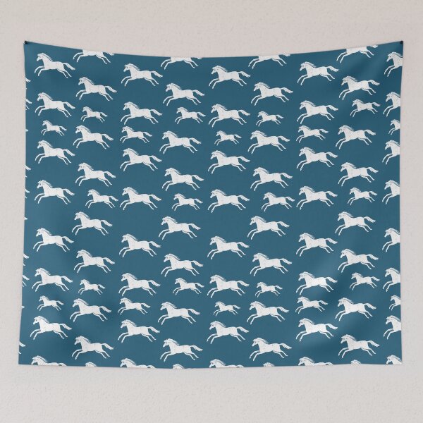 Item preview, White horses on blue designed and sold by marthaseahorse.