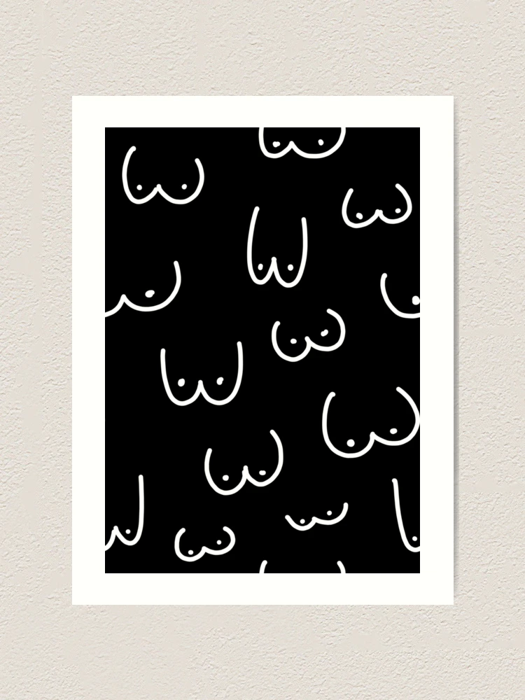 Boobies Drawing Pattern Black & White Art Print