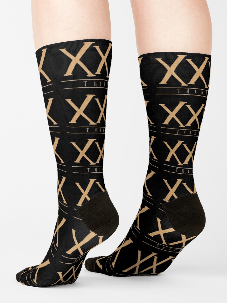 XXX (Thirty) Gold Roman Numerals Socks for Sale by Victoria Ellis