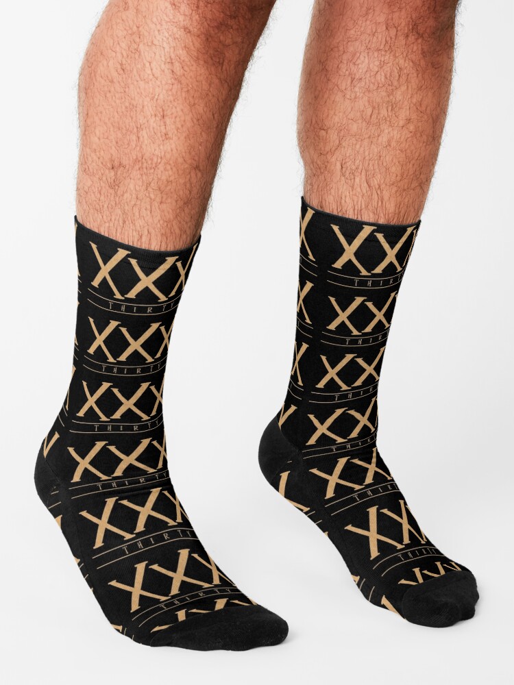 XXX (Thirty) Gold Roman Numerals Socks for Sale by Victoria Ellis