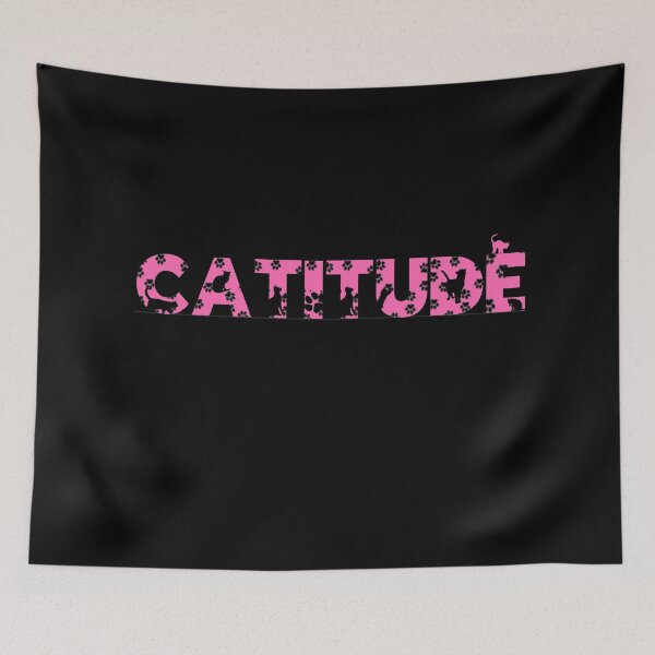 Item preview, Hot Pink Catitude With Black Pawprints On Black | Cat Font designed and sold by SerendipityNow.