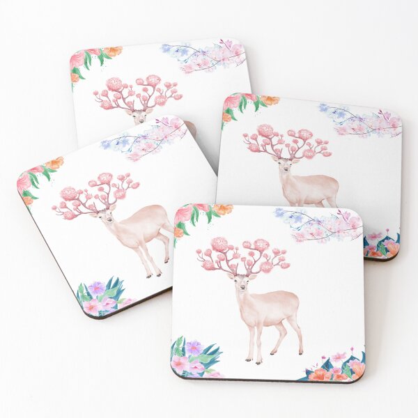 Item preview, Watercolor Illustration of a deer with flowers on its horns standing designed and sold by iswenyi.