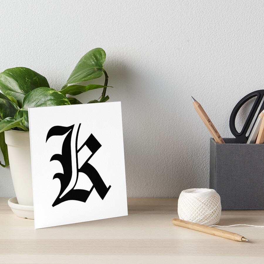 "K Old English Initial Black Letter K" Art Board Print for Sale by